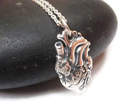 Sterling silver anatomical heart necklace