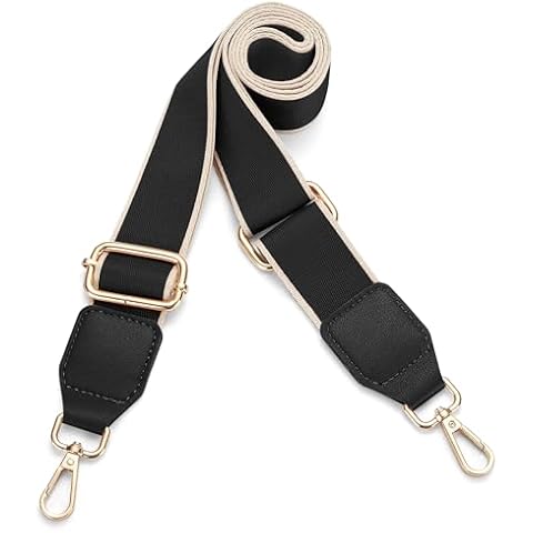 Hamdecro Purse Straps Replacement Crossbody, Universal Wide Shoulder Strap for Bags Adjustable Straps for Handbags, Gold Buckle - Black Cover
