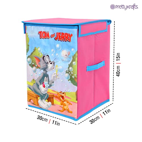 Image of PrettyKrafts Fabric Tom & Jerry Storage Box Big Blue / Toy Organiser / Clothes Box / Baby Medicine & Cosmetics Storage / Foldable Storage Box / Cover