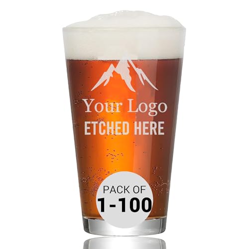Custom Beer Glass with Engraved Logo & Text,- 16oz Personalized Etched Beer Pint, Fun Gift for Men, Dad, Birthday, Best Friend, Promotional Bulk Option for Wedding, Business, Regalos Personalizados