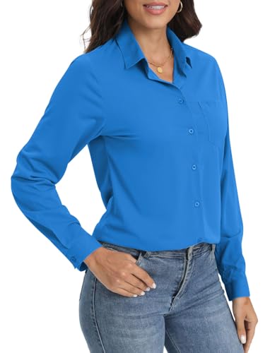 Image of Soft Wrinkle-Free Button Down Stretch Shirts for Women, Breathable Moisture-Wicking Casual Work Dress Tops