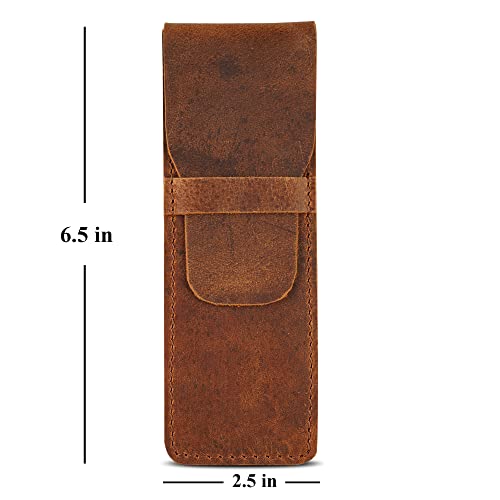 The Antiq MRD-2PENCASE-01 Double Pen Case, Genuine Leather Pen And Pencil Case With Tuck In Flap, Leather Double Pen Case, Pencil Pouch Holder thumb #2