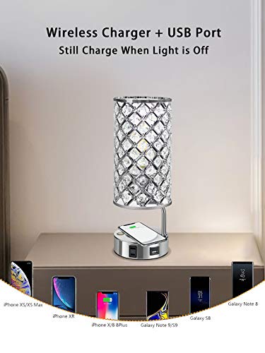 Touch Control Crystal Table Lamp, 3 Way Dimmable Wireless Charging Table Lamp, Usb Bedside Light With Crystal Shade, Modern Nightstand Lamps For Bedroom Living Room (Bulb Included) (Silver) #TOP1