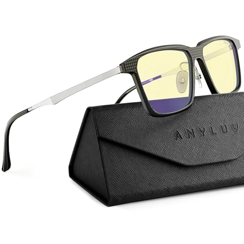 Image of ANYLUV Blue Light Glasses Men, Stylish Square Carbon Fiber Eyewear, Anti Eyestrain, Lightweight Mens Computer Gaming Glasses