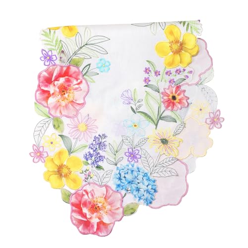 Spring Table Runner Embroidered Floral Pink 72 Inches Long Peony