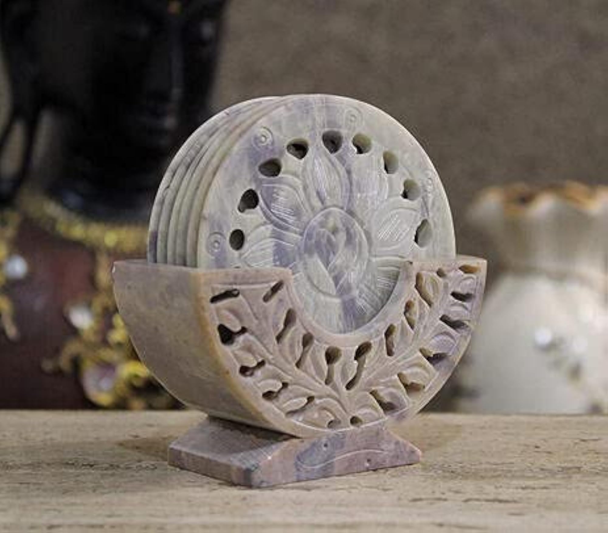 Marble Coaster Set with Holder, 6 Piece Standard Set