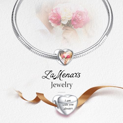 La Menars Personalized Photo Charm for Bracelet Necklaces 925 Sterling Silver Charm Love Heart Shaped Engraved Customize Picture Gift for Birthday Christmas Bead Charms Jewelry for Women4
