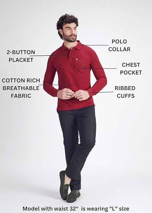 Image of PRORIDERS Men's Cotton-Rich Full-Sleeve Polo T-Shirt with Pocket Premium Pique Fabric Casual & Stylish