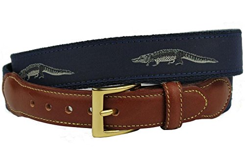 COUNTRY CLUB PREP Richard the Friendly Alligator Leather Tab Belt in Navy2