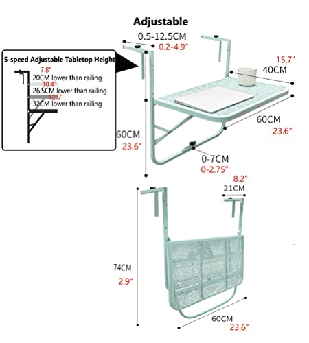 Table suspendue balcon pliante réglable pour balustrade patio extérieur - 4