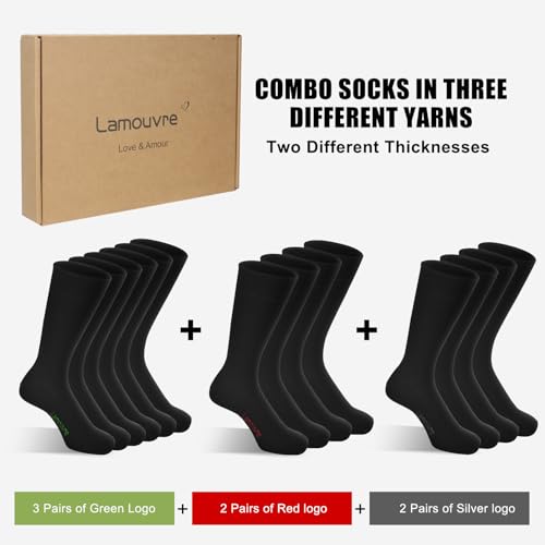 7 Pairs Bamboo Wool Cotton Crew Socks Black Business Dress Socks for Men and Women Super Soft And Breathable2
