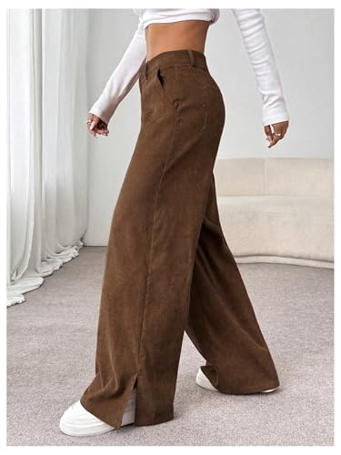 GORGLITTER Women's Baggy Dress Corduroy Pants Straight Leg High Waist Fall Trousers with Pockets2