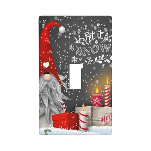 Pznen Christmas Gnome Light Switch Cover Plate Winter Snowflake Candle Gift Box Single Toggle Wall Plate 1 Gang Switchplate Home Decor for Living Room Kitchen 4.5'x 2.76'