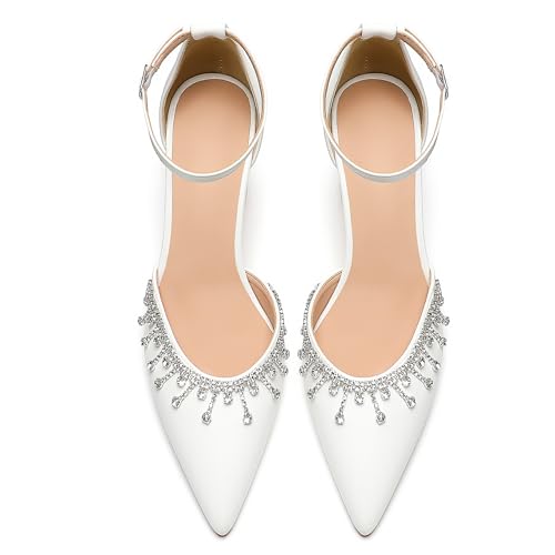 Bridal Heels for Wedding with Crystal Rhinestone, Block Heel Pointed Toe Women's Pumps, Closed Toe Heels for Women4