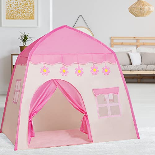 Bemodst Kinderzelt, Prinzessinnenschloss Spielzelte,Faltbares Spielzelt für Kinder, Indoor und Outdoor Kindertheater, Weihnachten Geburtstagsgeschenke für Kinder,130x100x130cm (Pink Flowers)