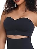 PRETTYWELL Strapless Bra Push Up Bandeau Bras for Women Front Hook Tube Top Bra Non-Slip Seamless Padded Wireless Invisible Bralette Black