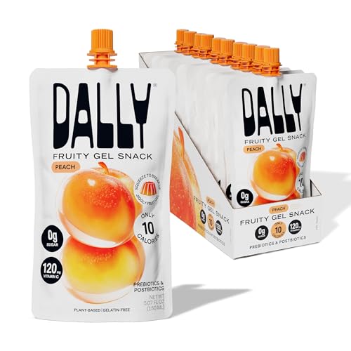 Dally Peach Drinkable Konjac Jelly 10 Pouches | Healthy 10-Calorie, Keto, Gluten Free, Sugar Free Korean Fruit Snack | Prebiotics & Postbiotics for Skin, Immune & Weight Management