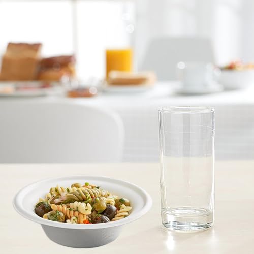 100 Stück Ökologische Einwegsuppenschale, 350ml Einweggeschirr aus Zuckerrohr, Pappschalen Einweg Suppenschalen, Bio Suppenschüssel Kompostierbares für Picknick BBQ, Weiß