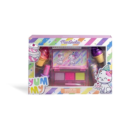 Martinelia – Set de maquillaje infantil – Paleta de 3 sombras de ojos + 1 bálsamo labial + 2 brillo + 1 esmalte de uñas + pegatinas – Caja de regalo de maquillaje – Maquillaje para niños – a partir de