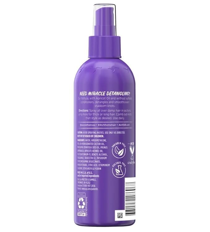 Total Miracle Hair Detangling Spray with Apricot Oil, All Hair Types, 8 fl oz, Purple (pack-1)