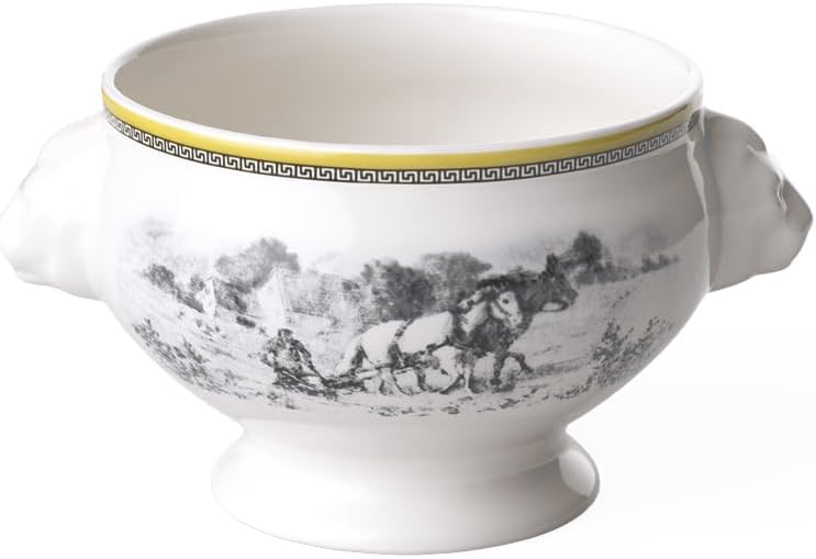 Villeroy & Boch Audun Ferme Lion Bowl, 20 oz, Premium Porcelain, White/Gray