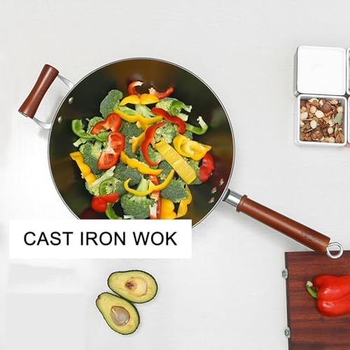 Wok de fierro fundido con tapa de madera para cocina miniatura 3