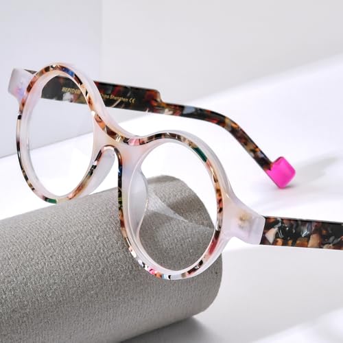 Image of HEPIDEM Multicolor Acetate Glasses Frame Women,Oversize Round Optical Eyeglasses 9345