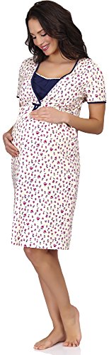 Be Mammy Camisón Premamá Lactancia T5LP2-KR (Flores/Azul Oscuro, XL)