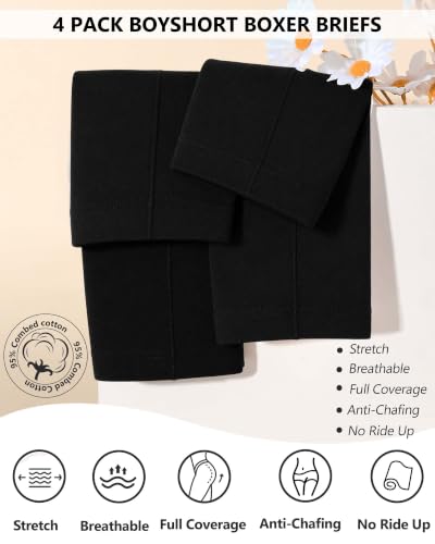 Image of Women's Boyshorts Underwear Cotton, Full Coverage Panties, Womens Boyshort Boxer Briefs Breathable for Women 4 Pack