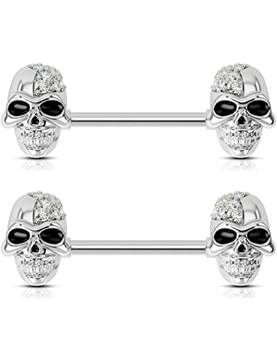 OUFER Body Piercing Nipple Piercing Jewellery 14G Skull Gold Nipple Rings Nippel Piercings 316L Surgical Steel Nipple Barbells Clear CZ Brustwarzenpiercing for Women Men Cover