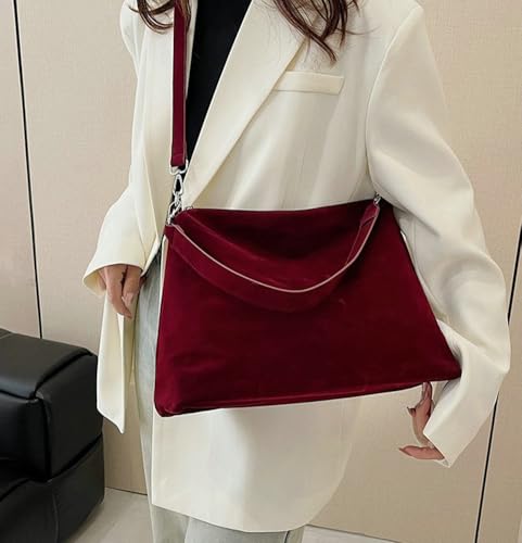 Suede Bags for Women Retro Suede Tote Bag Hobo Handbag Slouchy Faux Leather Shoulder Crossbody Handbags Purse Solid Color3