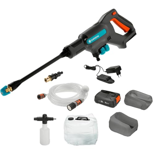 Gardena Akku-Mitteldruckreiniger AquaClean 24/18V P4A Premium Set: Akku-Reiniger mit voller Ausstattung, 3 Reinigungsstufen, max. Druck 24 bar, inkl. Akku + Ladegerät (14800-31)
