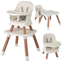 COSTWAY High Chairs for Babies and Toddlers, 6 in 1 Convertible Highchair/Table Chair Set/Building Block Table/Booster Seat/Toddler Chair with Safety Harness, Removable Tray (Beige, 58x58x98cm)