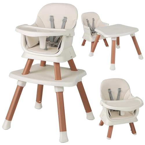 COSTWAY 6 in 1 Seggiolone Pappa per Bambini, Seggiolone per Neonati Convertibile, con Vassoio...