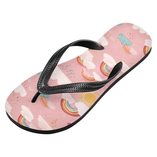 ALAZA Rainbow Rain Pink Flip Flops for Women Fashion Beach Slippers Comfort Mens Flip Flops Non-Slip Rubber Shower Slippers Sandal for Hotel Travel Sport,XS2
