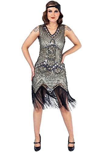 Ro Rox Gloria Robe Annee 20 Robe Gatsby Années 1920 Charleston Robe Paillette Femme Robe Franges, Champagne, 40