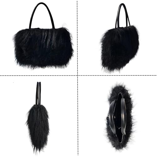 Women Luxury Real Lamb Mongolian Flush Wool Fur With Genuine Leather Handles Handbag3