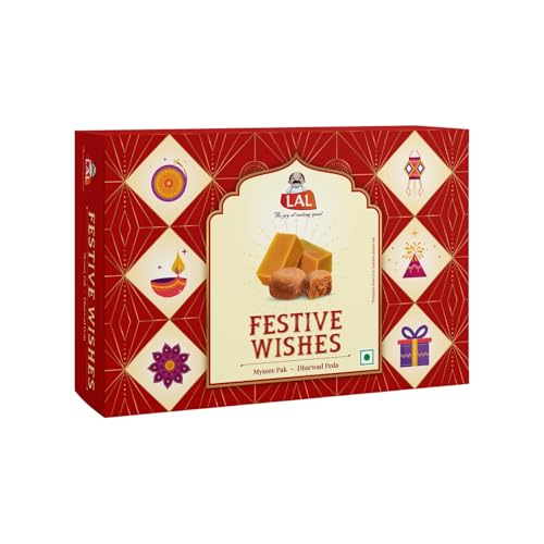 Lal Sweets Festive Wishes | Mysore Pak | Dharwad Peda | Festive Gift Box | Corporate Gifting | Diwali Sweets Box - 400g