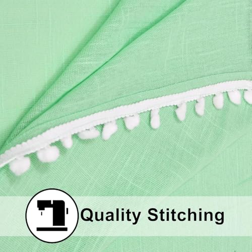 Image of THE LINEN COMPANY Window Curtains Sheer Cotton Curtains with Pom Pom Lace Rod Pocket Light Filtering Transparent Net Curtains for Window Curtains Door Curtains Living Room Ocean Green 4 Ft Pack of 2