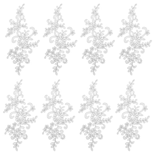 MIRKUZI Spitze-Borten 8 Stück Blatt-Blumen-Applikation, weiße Spitzen-Stickerei-Applikation, Kleider-Nähdekoration,...