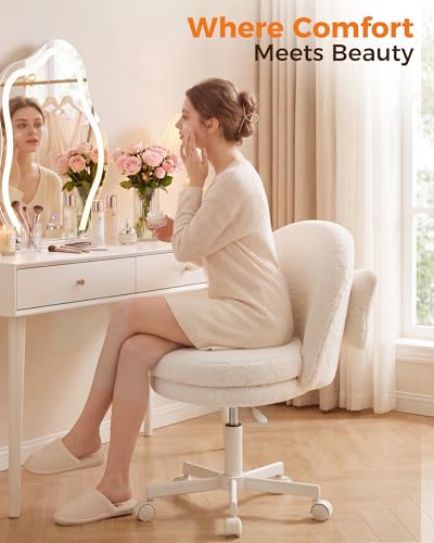 Image of GTPLAYER Velvet Tall Office Chair with Wheels Vanity Chairs with Back, Versatile Height Use: Office to Bar Stools Small Ergonomic Comfy Armlees Computer Desk Chair with Bow Lumbar Pillow for Gift