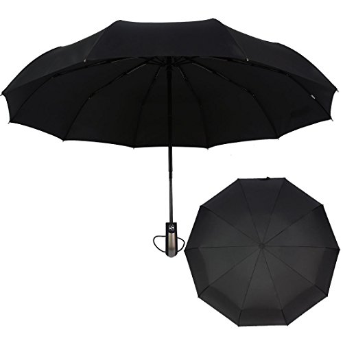 Eonice Automatic Travel Umbrella 46  Canopy 10 Rib Wind Resistant Frame Compact Windproof Outdoors Umbrella with Auto Open Close,Black