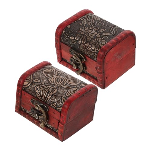 DRESSOOS 2個 中式復古木製宝箱 小型ジュエリーボックス 化粧品収納箱 アンティーク風 ケース 小物入れ コンパクトで持ち運び便利 インテリア