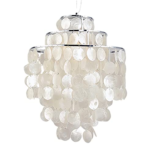 Modern Pearl White Shell Chandelier, Romantic Pendant Ceiling Light with E27 Socket for Elegant Bedroom, Living Room, and Cafe Decor