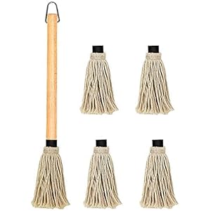RFFLUX Barbecue BBQ Borstel Basting Mops, 18 Inch Grill Basting Mop Lange Handvat met 4 Extra Vervangende Hoofden voor Grillen & Roken Deft Ontwerp