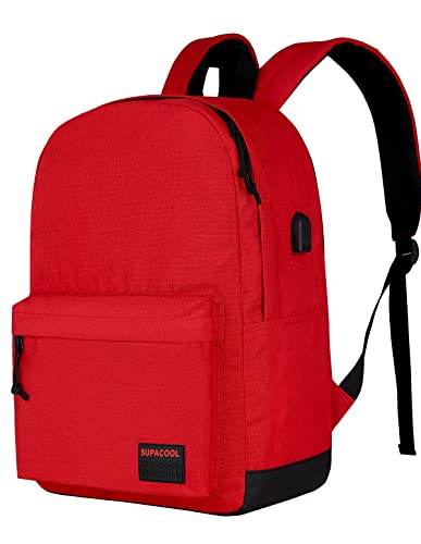 Image of SUPACOOL Casual Laptop Backpack for Men and Women, Backpack for College, USB Charging Port, Lightweight Pack Back(Red)