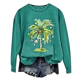 Genérico Jersey De Navidad Mujer Divertido,Sudadera Informal de Manga Larga con Cuello Redondo y Estampado de árbol de Coco navideño para Mujer (Green S)