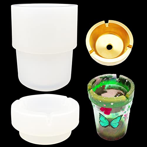GeoGeoDIY Car Ashtray Resin Molds Set Car Ashtray Mold with Lid Storage for Tobacco Ash DIY Resin