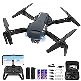 Mini drone com câmera – Drone dobrável HD FPV 1080p com estojo de transporte, 2 baterias, lente ajustável de 90°, uma tecla de decolagem/aterrissagem, retenção de altitude, flip de 360°, presentes de