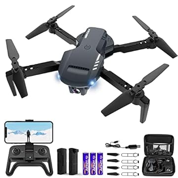 Mini drone com câmera – Drone dobrável HD FPV 1080p com estojo de transporte, 2 baterias, lente ajustável de 90°, uma tecla de decolagem/aterrissagem, retenção de altitude, flip de 360°, presentes de